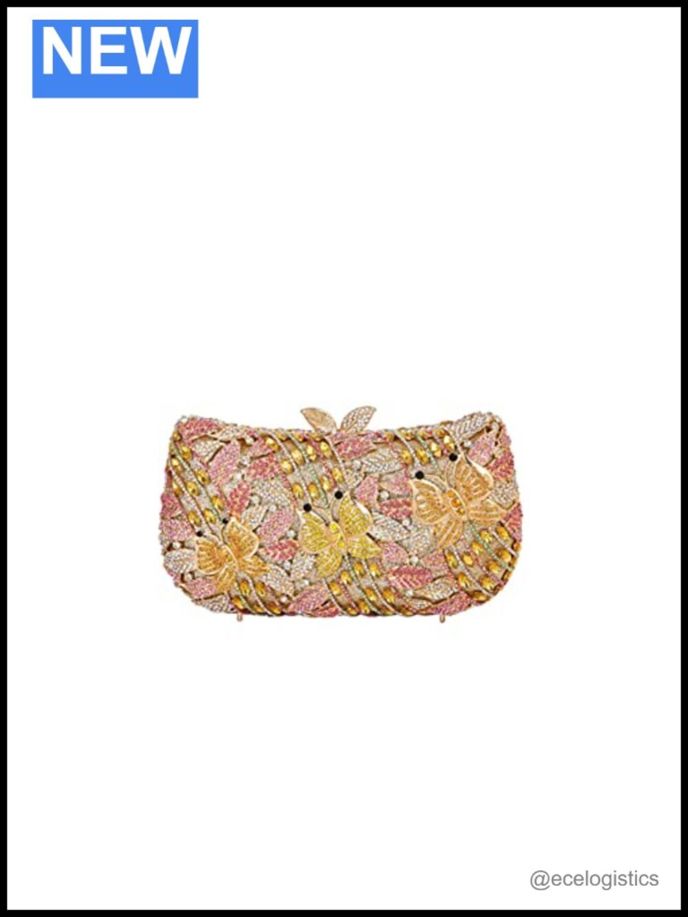 Sparkly Rhinestone Flower Butterfly Evening Bag Clutch Purse Party Prom